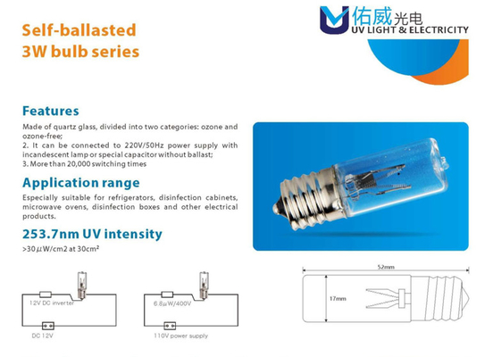 les ampoules UV-C de ballast d'individu de 2w 3w tuent des bactéries pour des refrigeraters